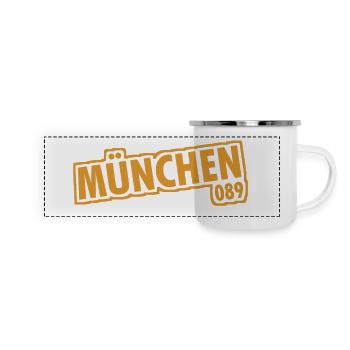 München - 089 - Bayern - Isar - bayrisch - Panorama Emaille-Tasse - Weiß - Vorne