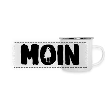 Moin mit Möwe - Panorama Emaille-Tasse - Weiß - Vorne