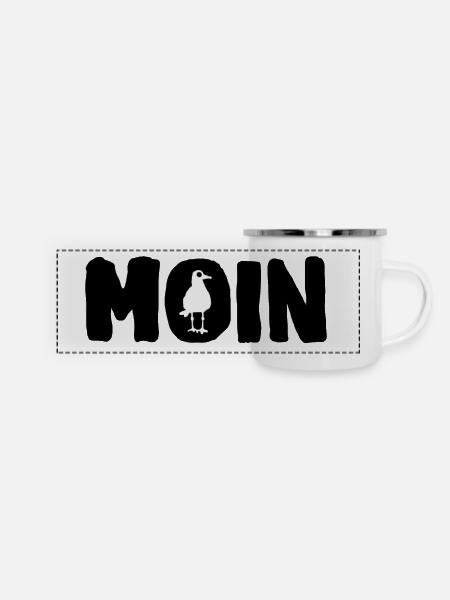 Moin mit Möwe - Panorama Emaille-Tasse - Weiß