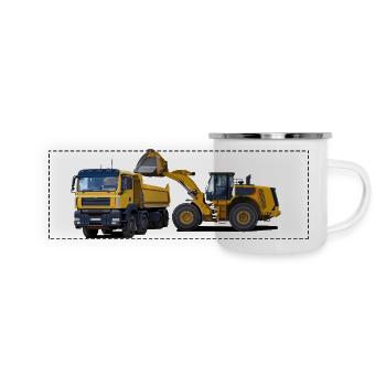 Camion avec chargeuse sur pneus - Mug panoramique émaillé - blanc - Devant