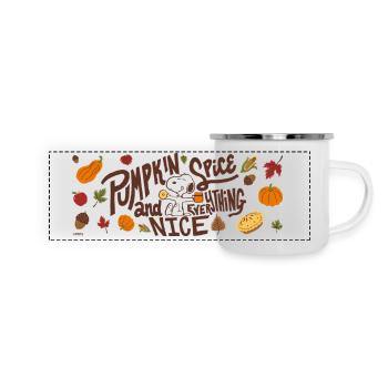 Peanuts Herbst-Design Mit Spruch - Panorama Emaille-Tasse - Weiß - Vorne
