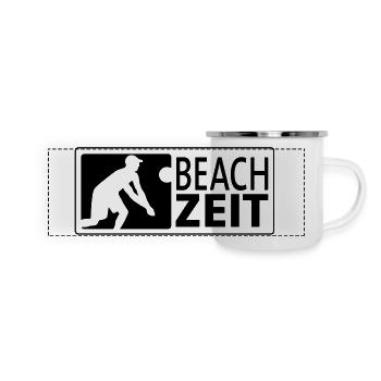 Beachvolleyball Bagger (quer) - Panorama Emaille-Tasse - Weiß - Vorne