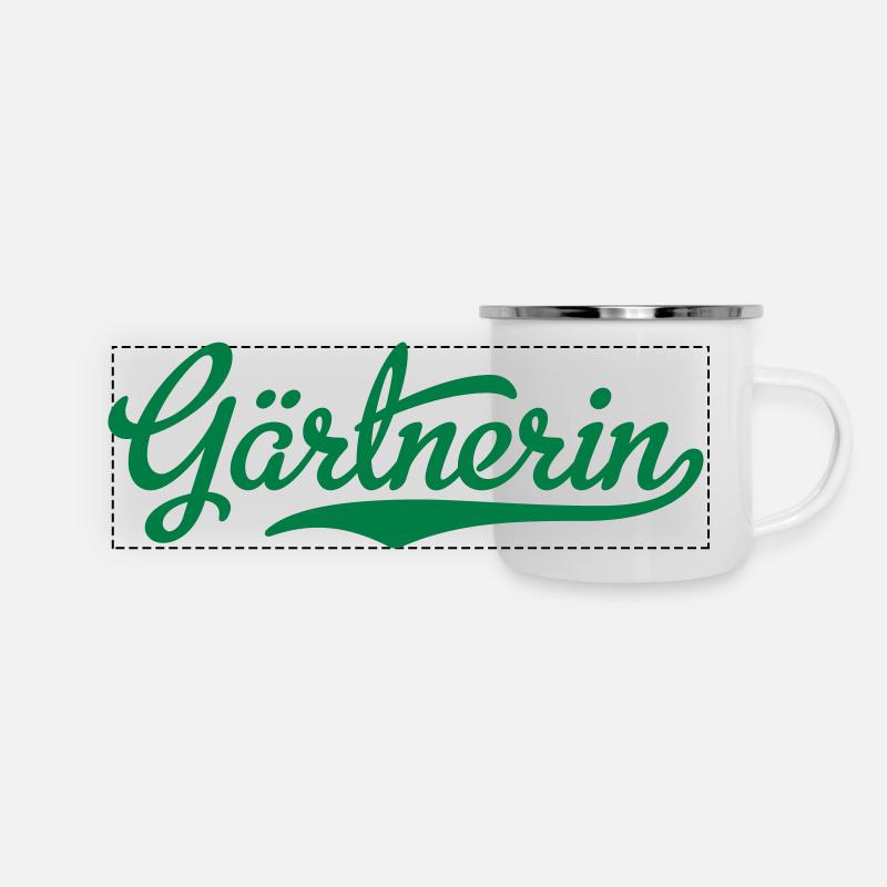 Gärtnerin - Panorama Emaille-Tasse - Weiß
