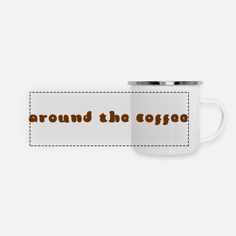 Rund um den Kaffee - Panorama Emaille-Tasse - Weiß