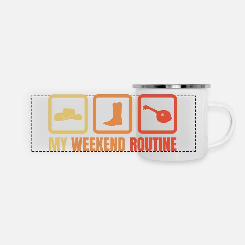 Meine Wochenendroutine - Panorama Emaille-Tasse - Weiß