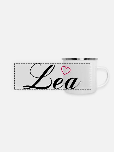 name lea - Panorama Emaille-Tasse - Weiß