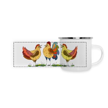 Hahn und Hühner - Panorama Emaille-Tasse - Weiß - Vorne