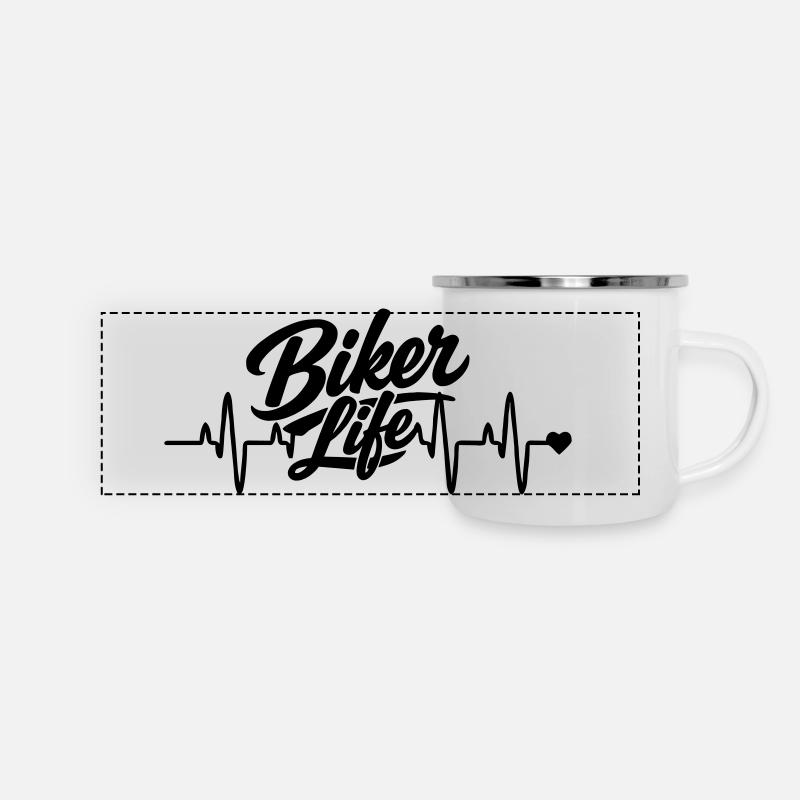 Biker herzfrequenz - Panorama Emaille-Tasse - Weiß