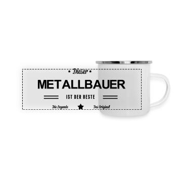 Bester Metallbauer - Panorama Emaille-Tasse - Weiß - Vorne