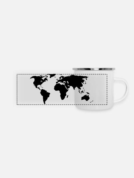 Weltkarte - Panorama Emaille-Tasse - Weiß