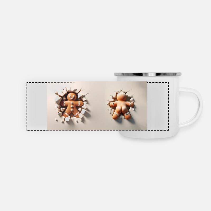 Lebkuchenmann - Panorama Emaille-Tasse - Weiß