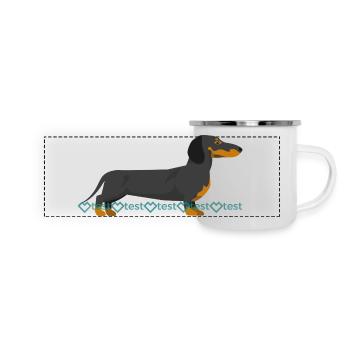 Dackel Silhouette mit Wasserzeichen Muster - Panorama Emaille-Tasse - Weiß - Vorne