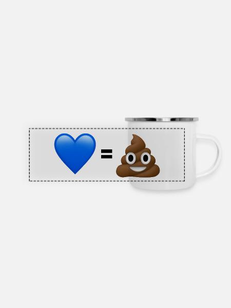 AfD ist Kacke - 💙 = 💩 (Bright Design) - Panorama Emaille-Tasse - Weiß