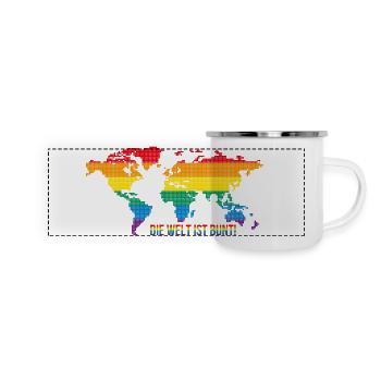Die Welt ist bunt - Regenbogenweltkarte - Panorama Emaille-Tasse - Weiß - Vorne