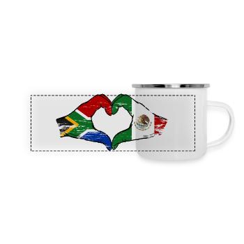Afrique du Sud Drapeau du Mexique Mains Forme de cœur utilisée - Mug panoramique émaillé - blanc - Devant