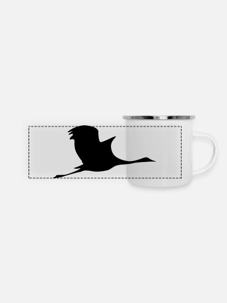 Fliegender Kranich - Panorama Emaille-Tasse - Weiß
