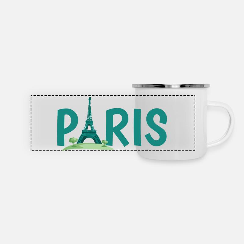 Skyline von Paris mit Eiffelturm Illustration - Panorama Emaille-Tasse - Weiß
