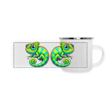 Chamäleon Comic - Panorama Emaille-Tasse - Weiß - Vorne