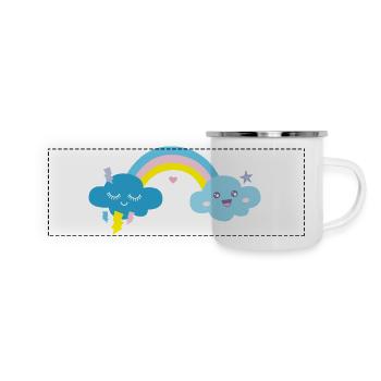 Kawaii Regenbogen süße blaue Wolken - Panorama Emaille-Tasse - Weiß - Vorne