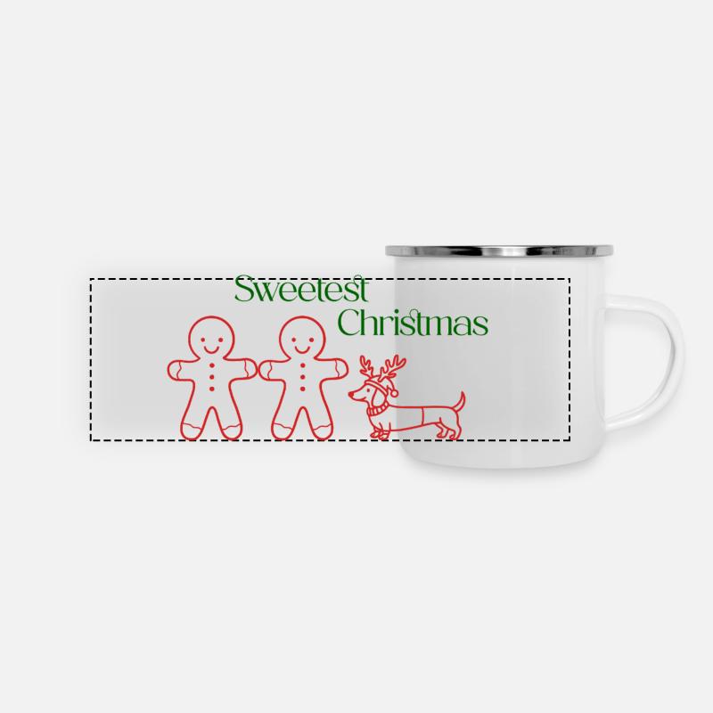 hristmas – Gingerbread Boys & Dackel (Red Line) - Panorama Emaille-Tasse - Weiß
