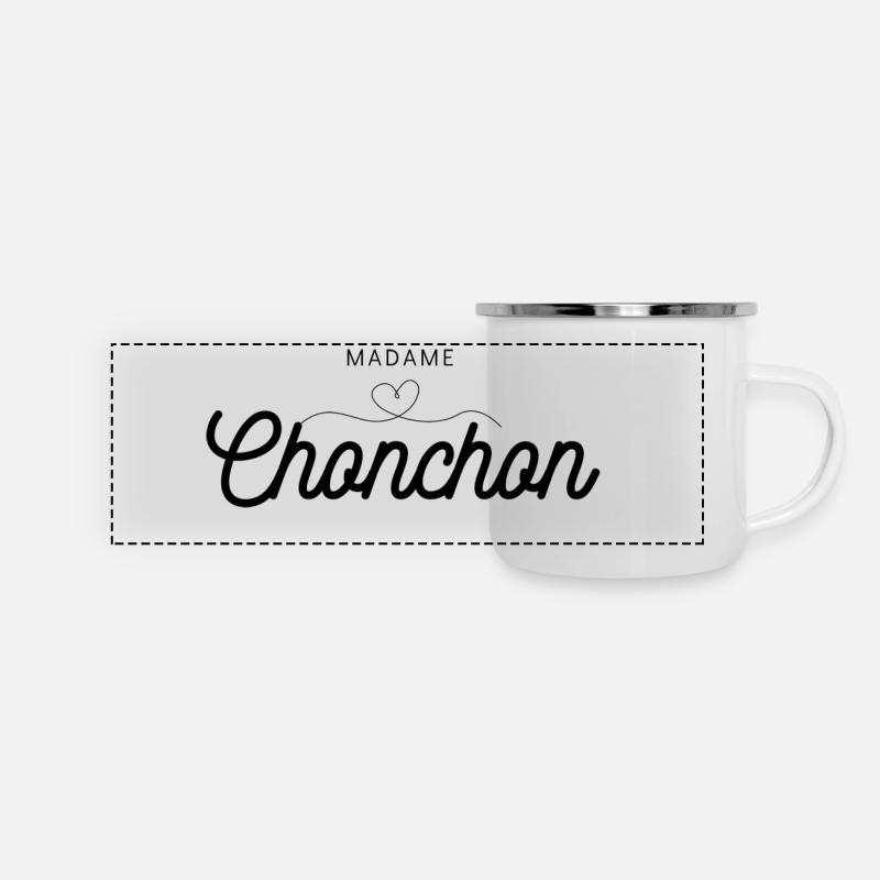 Madame Chonchon - Panorama Emaille-Tasse - Weiß