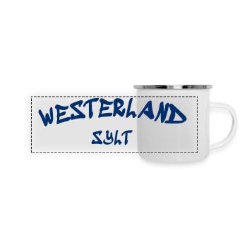 Westerland - Sylt - Nordsee - Anker - Möwe - Insel - Panorama Emaille-Tasse - Weiß - Vorne