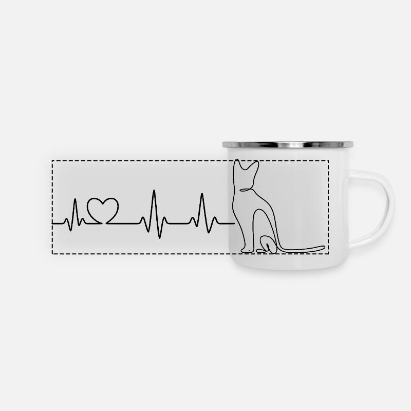 Cat Heartbeat – Line Art Design - Panoramic Camper Mug - white