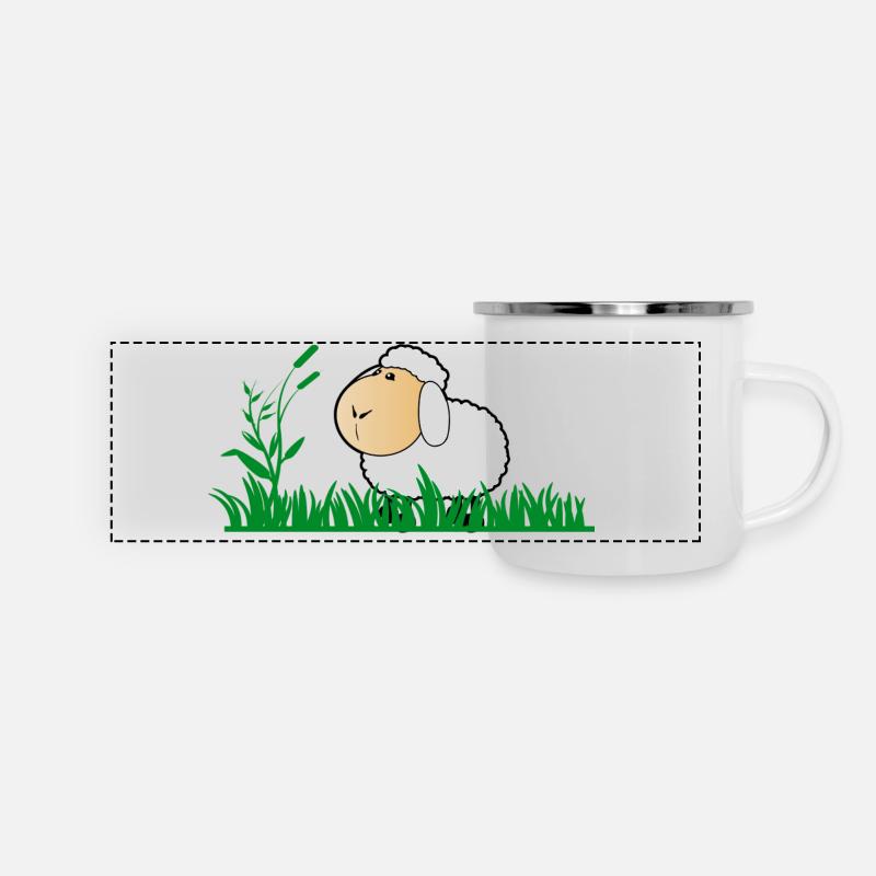 Funny sheep in green grass - Panoramic Camper Mug - white