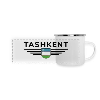 Taschkent T-Shirt – Usbekistans Herz - Panorama Emaille-Tasse - Weiß - Vorne