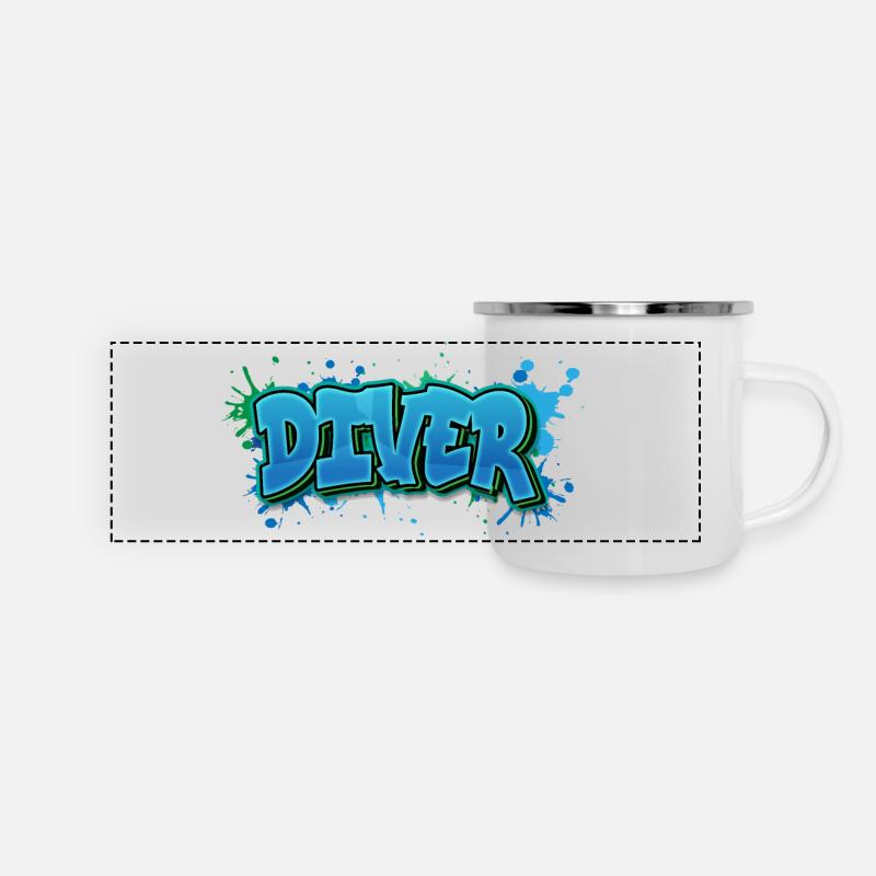 Diver Graffiti Paint Splash - Cadeau pour les plongeurs - Mug panoramique émaillé - blanc