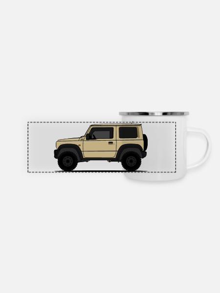 Jimny Beige - Panorama Emaille-Tasse - Weiß