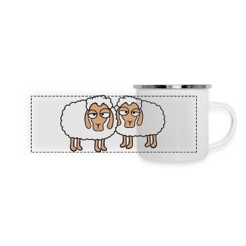 2 sheep tired bored look sheep team cute - Panoramic Camper Mug - white - Front