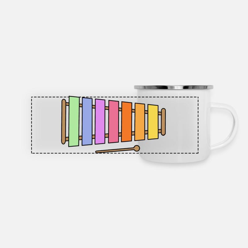 Xylophon, bunte Grafik - Panorama Emaille-Tasse - Weiß