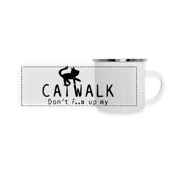 "Don't F* up my Catwalk" cheeky cat - Panoramic Camper Mug - white - Front