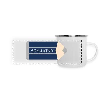 Buntstift dunkelblau grau - Schulkind - Panorama Emaille-Tasse - Weiß - Vorne