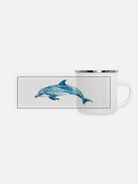 Aquarell Delphin - Panorama Emaille-Tasse - Weiß