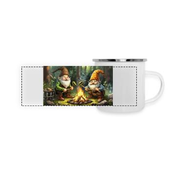 süße kleine Zwerge Alltag – mit Woodlous - Panorama Emaille-Tasse - Weiß - Vorne