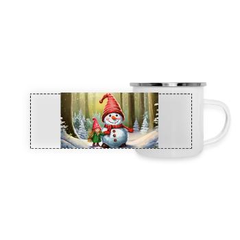 mignons petits gnomes vie quotidienne construction bonhomme de neige - Mug panoramique émaillé - blanc - Devant