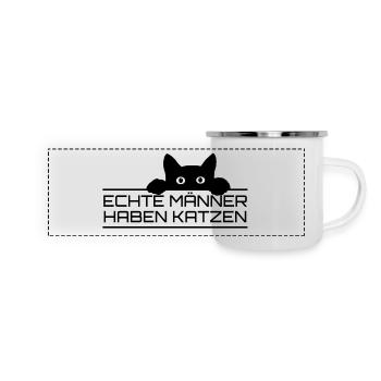 Echte Männer Katzen - Panorama Emaille-Tasse - Weiß - Vorne