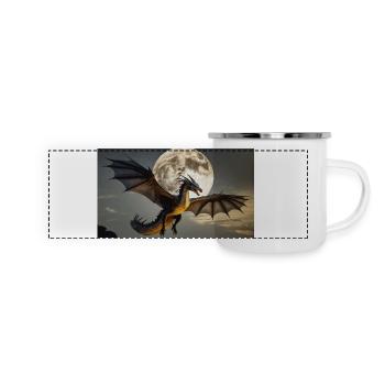 Ein realistischer majestätischer dunkler Drache-Vollmond - Panorama Emaille-Tasse - Weiß - Vorne