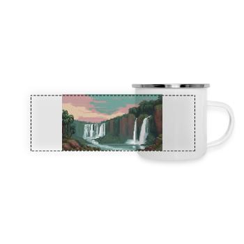 Iguazú Falls, Argentina - Pixel Art - Panoramic Camper Mug - white - Front
