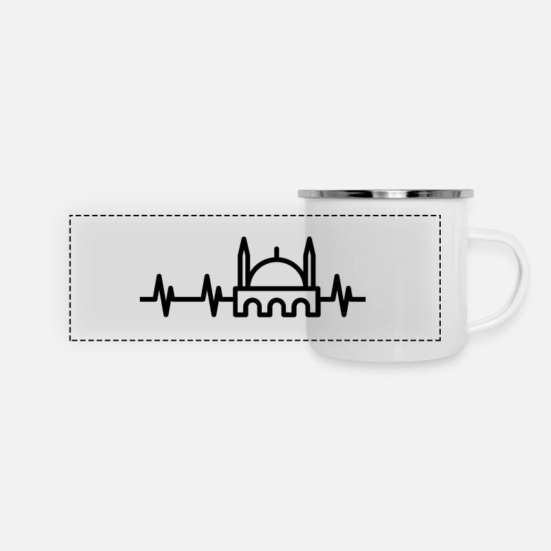 Moschee Herzschlag, Muslim Herzlinie - Panorama Emaille-Tasse - Weiß