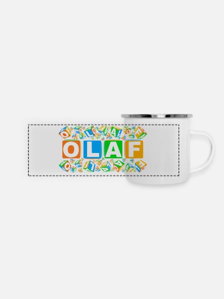 OLAF colourful cubes - Panorama Emaille-Tasse - Weiß