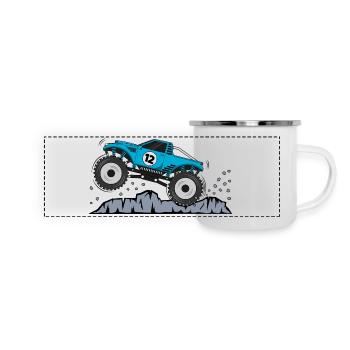 Monster Truck Birthday 12 Turquoise - Panoramic Camper Mug - white - Front