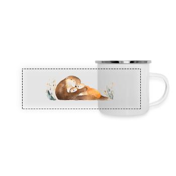 Liebevolle Otter-Mama und Baby - Panorama Emaille-Tasse - Weiß - Vorne