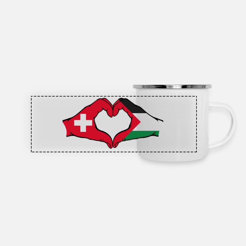 Switzerland Palestine heart shape with hands - Panoramic Camper Mug - white