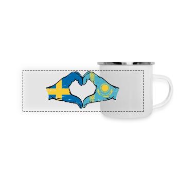 Sweden Kazakhstan Flag Hands Heart Shape Used - Panoramic Camper Mug - white - Front
