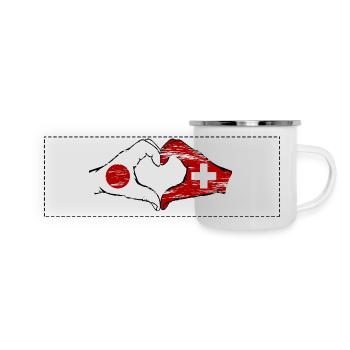 Japan Switzerland hands heart shape used - Panoramic Camper Mug - white - Front