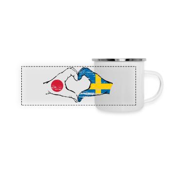 Japan Sweden hands heart shape used - Panoramic Camper Mug - white - Front