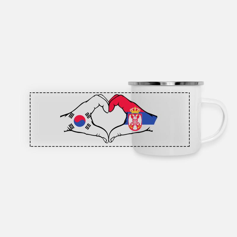 Corée du Sud Serbie Mains Forme de Coeur - Mug panoramique émaillé - blanc